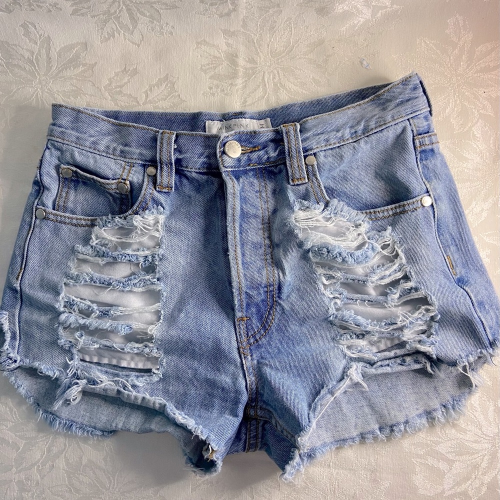 Mink Pink Destroyed High Rise Shorts